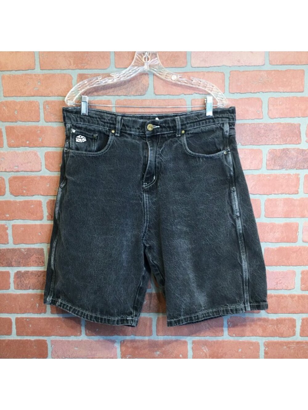 Butter Mens Black Denim Shorts Jorts Dice Embroidery 34 Skater Hip Hop Grunge